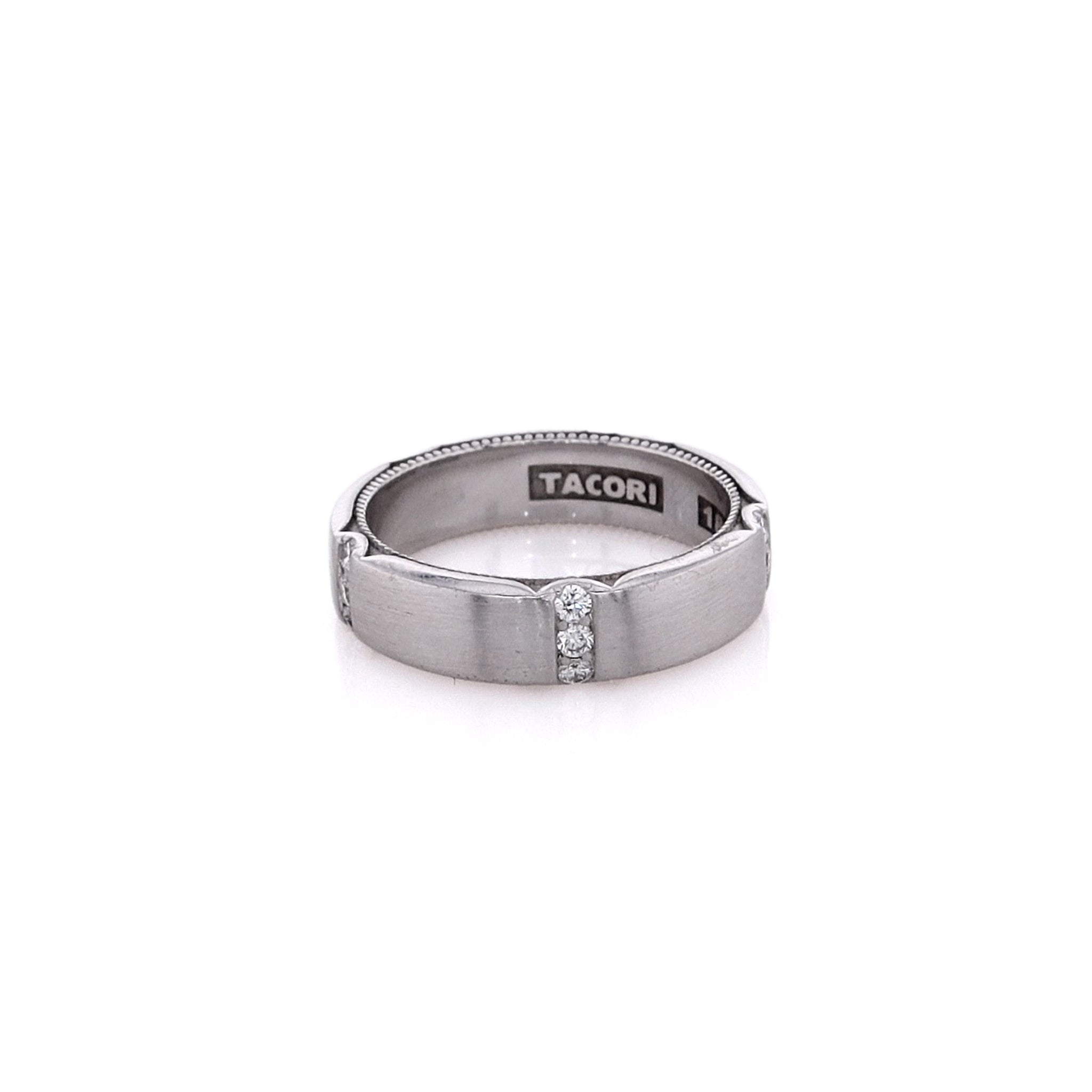 Exquisite Estate Tacori 18 Karat White Gold Diamond Wedding Band with Satin Finish