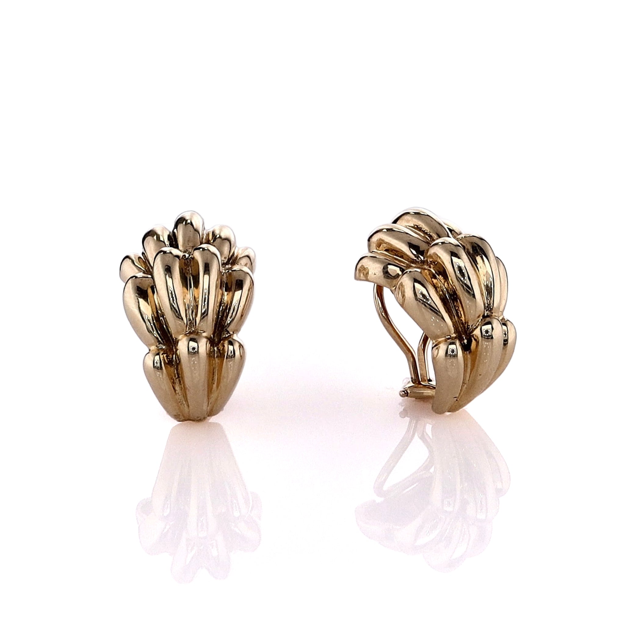 14k Yellow Gold Tapered Puffed Feather Design Clip-On Stud Earrings