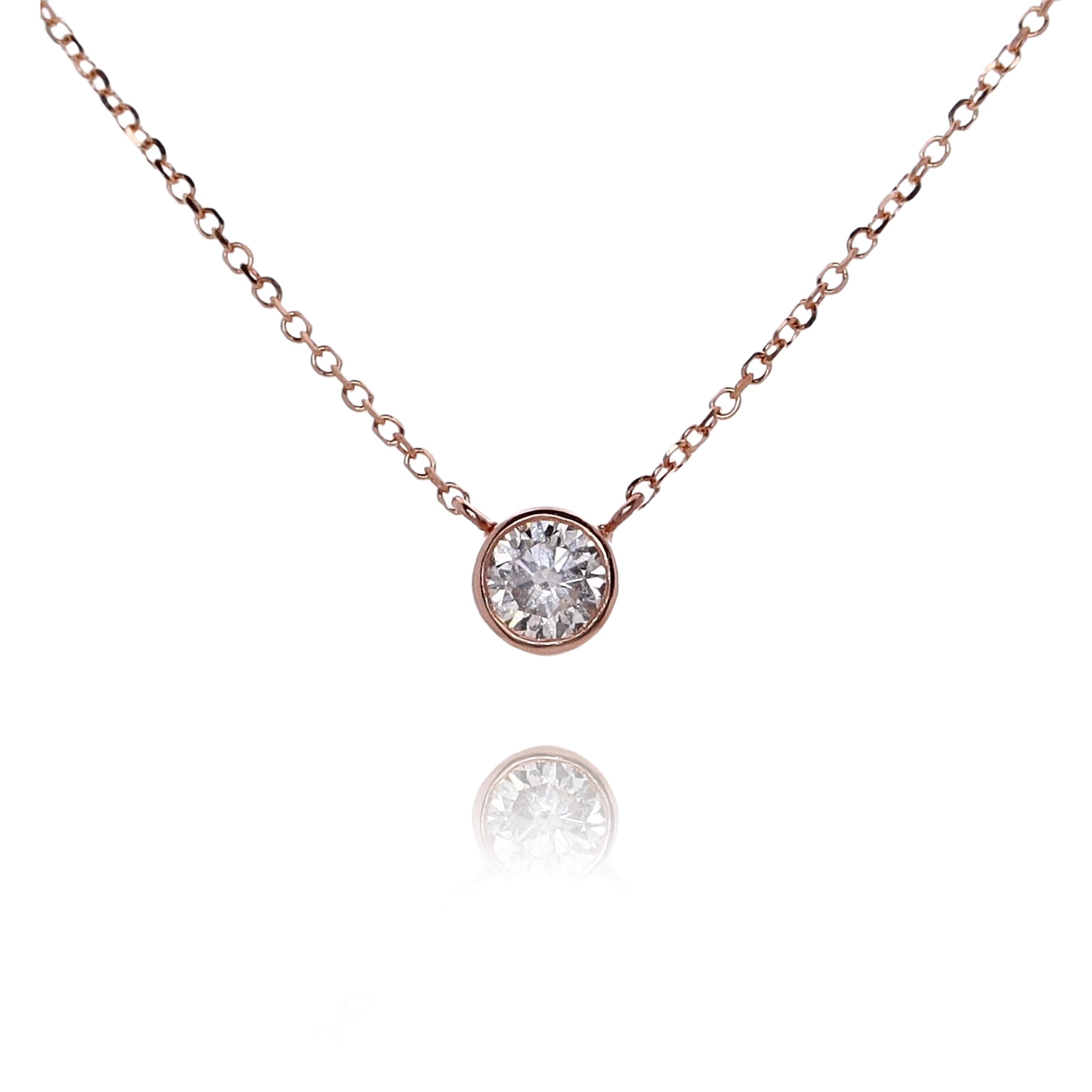 14 Karat Rose Gold Brilliant Round Diamond Solitaire Pendant with 18' Chain