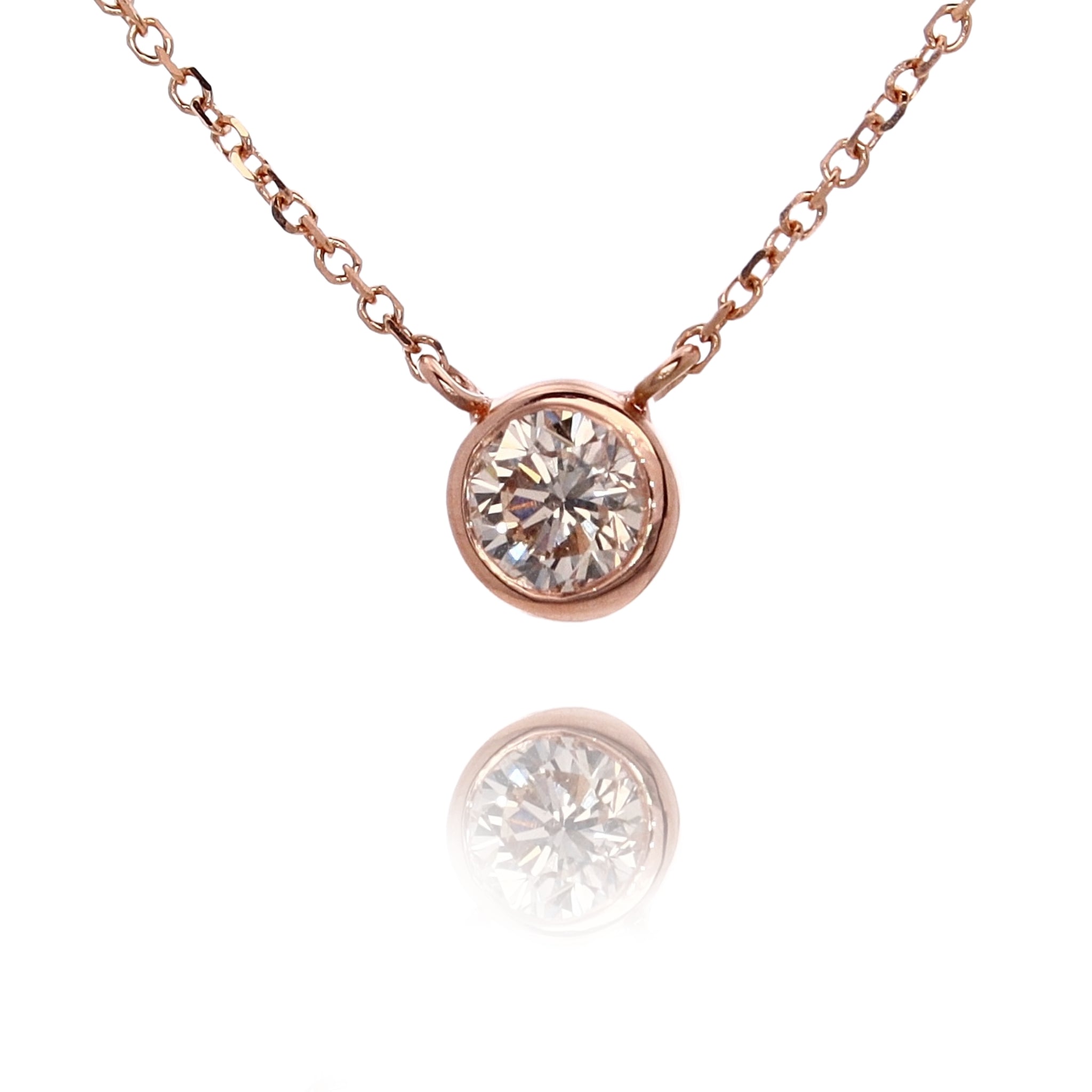 Elegant 14 Karat Rose Gold Solitaire Diamond Pendant with Cable Chain Necklace - A Timeless Jewelry Piece
