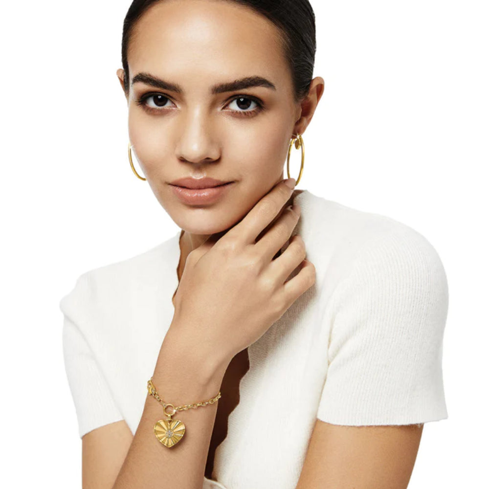 Gorgeous Brighton Esprit Gold Plated Heart Bracelet Adorned with Pave Crystals