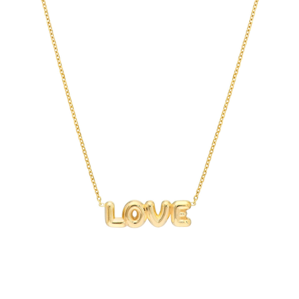 14k Yellow Gold Puffed 'Love' Pendant with 18-Inch Adjustable Chain