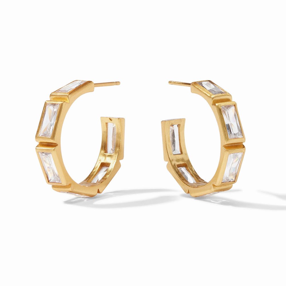 Julie Vos Antonia Medium and Large Gold-Plated Hoop Earrings with Baguette Stones