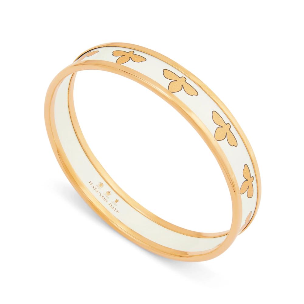 Halcyon Days Handmade 1cm Bee - Inspired Cream and Gold - Colored Enamel Bangle Jewelry
