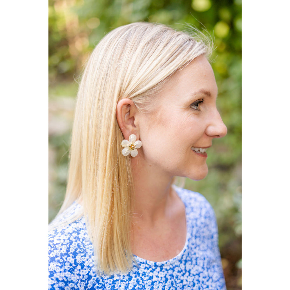 Lisi Lerch Libby Lightweight Gold Bead and Mother of Pearl Flower Stud Earrings