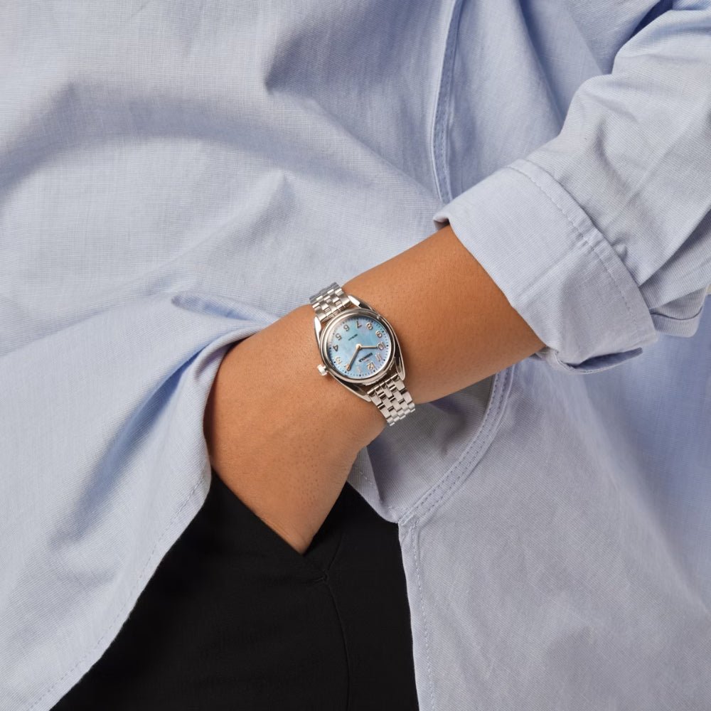 Shinola 30mm Derby Quartz Watch with Blue Mother of Pearl Dial