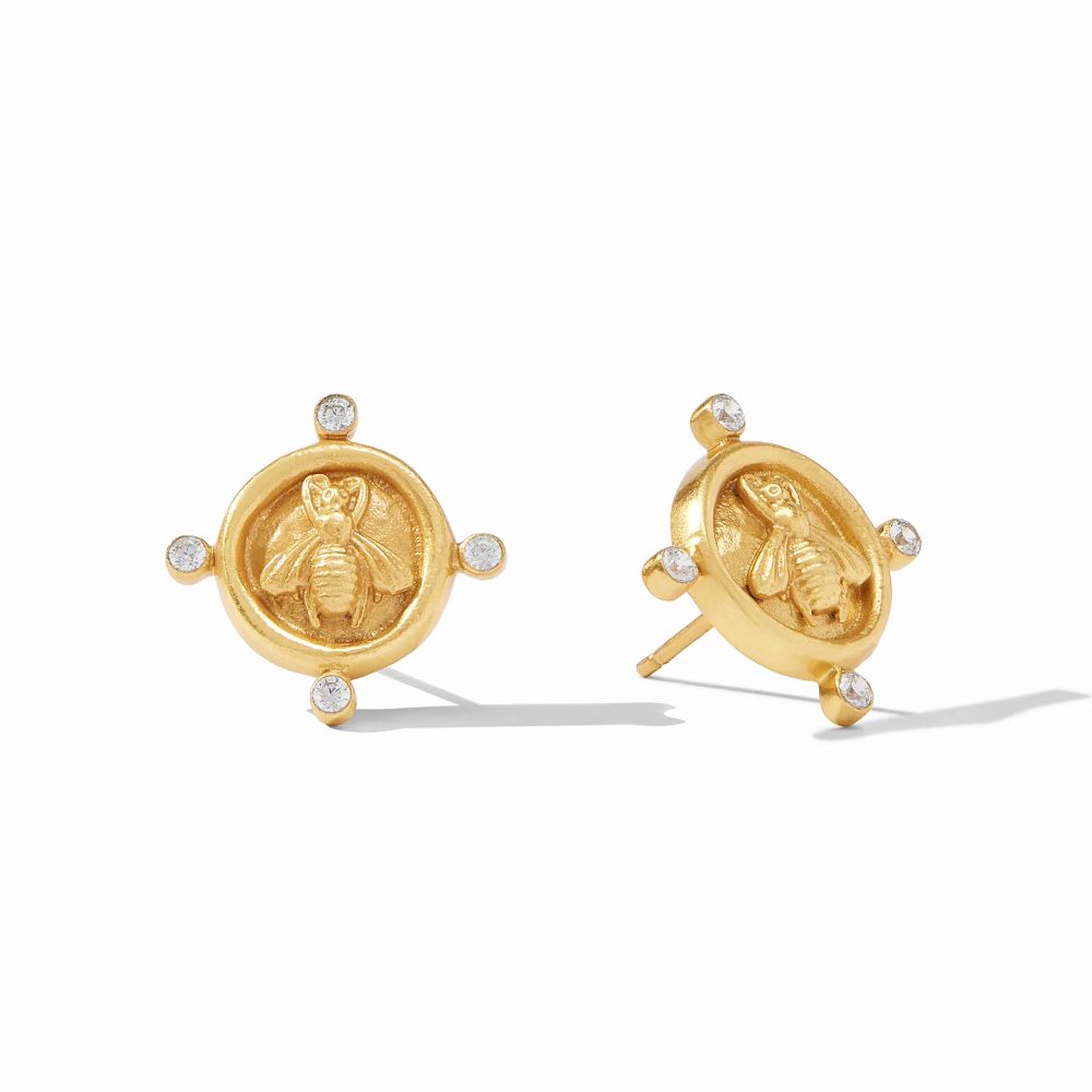 Julie Vos Gold-Plated Bee Cameo Stud Earrings with Cubic Zirconia