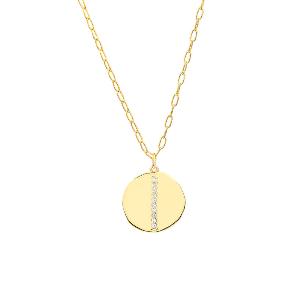 14k Gold Organic Shape Medallion Necklace with 0.10 Carat Diamonds