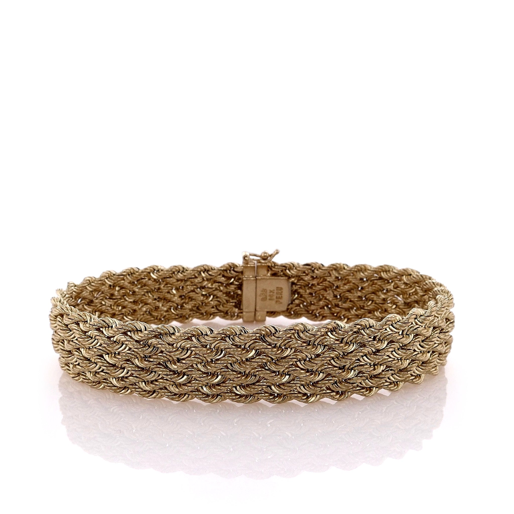 14k Yellow Gold Estate Multiple Strand Wide Rope Chain Bracelet for Women with a Length of 7.5 Inches