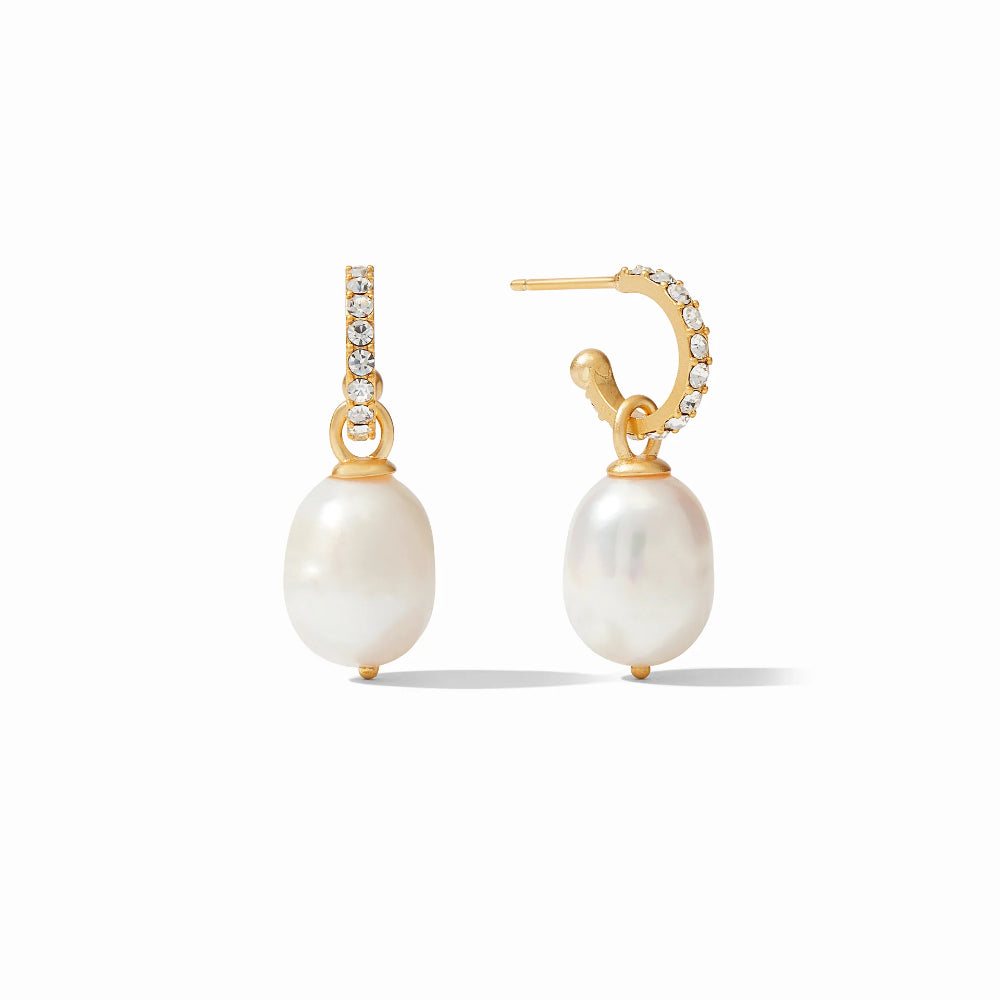 Julie Vos Odette Stunning 24k Gold Plated Pearl Hoop & Charm Earrings