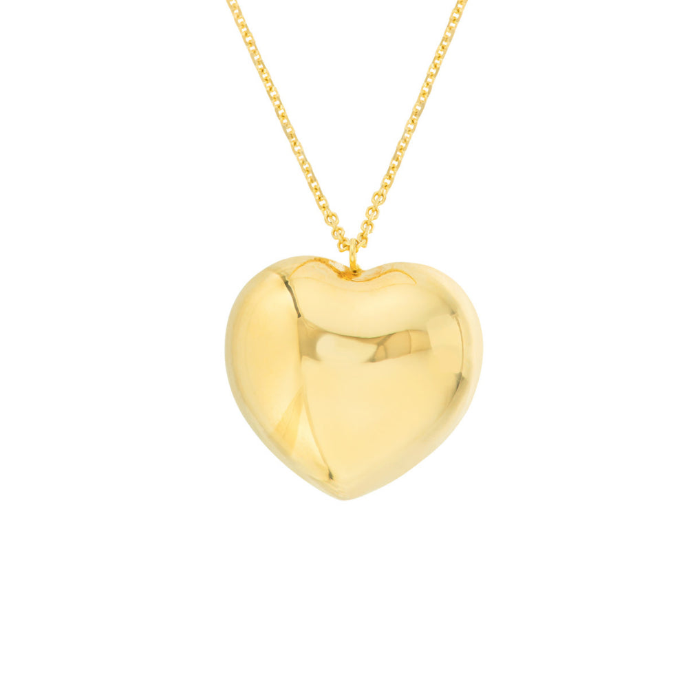14K Yellow Gold Large Puffed Heart Pendant with 18-Inch Adjustable Chain, Ideal Jewelry Accessory