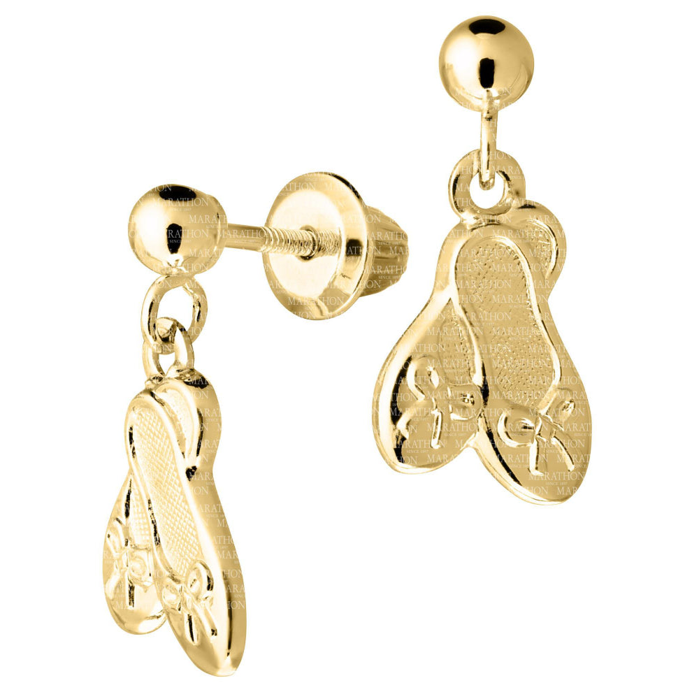 Children's Delicate 14k Yellow Gold Ballet-Themed Shoe-Shaped Earrings for Fashionable Kids