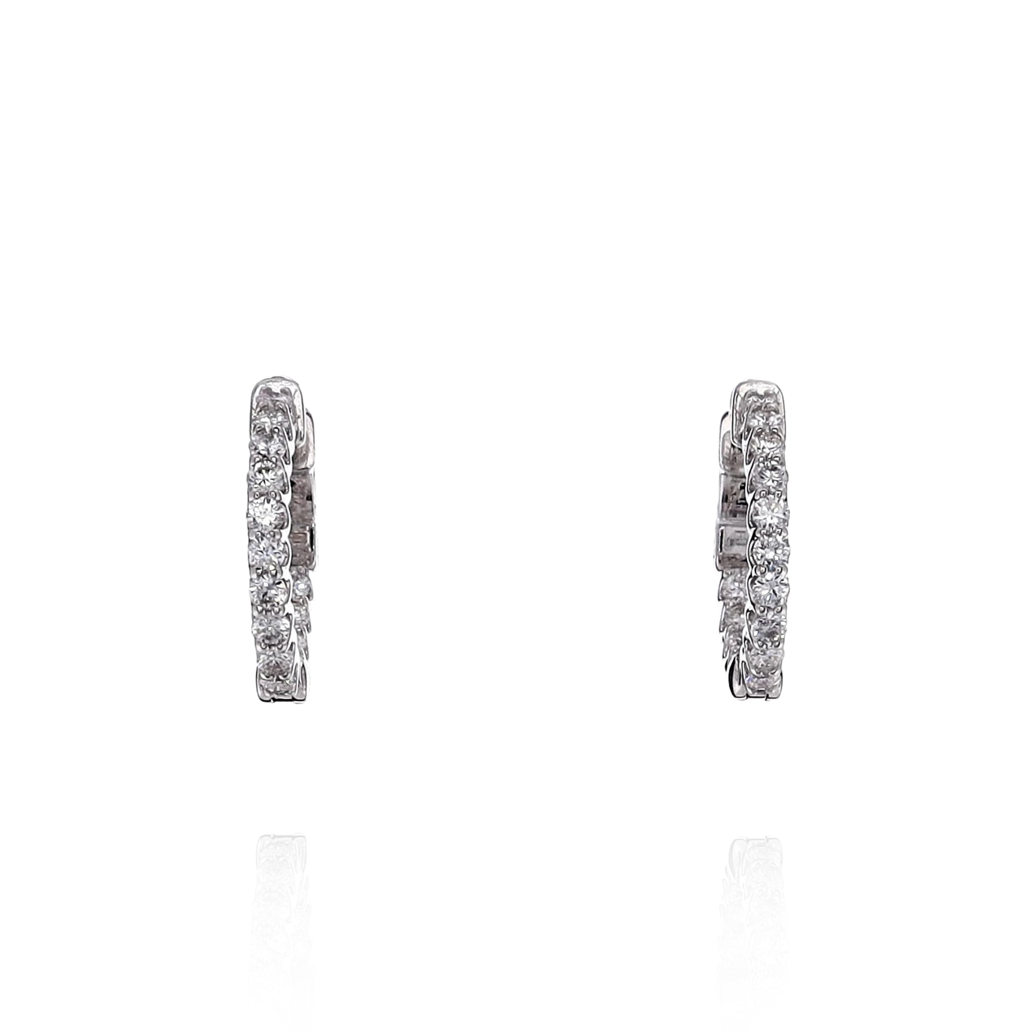 Stunning 14k White Gold In and Out Diamond Hoop Earrings with 0.80 - 0.90 Carat Diamonds