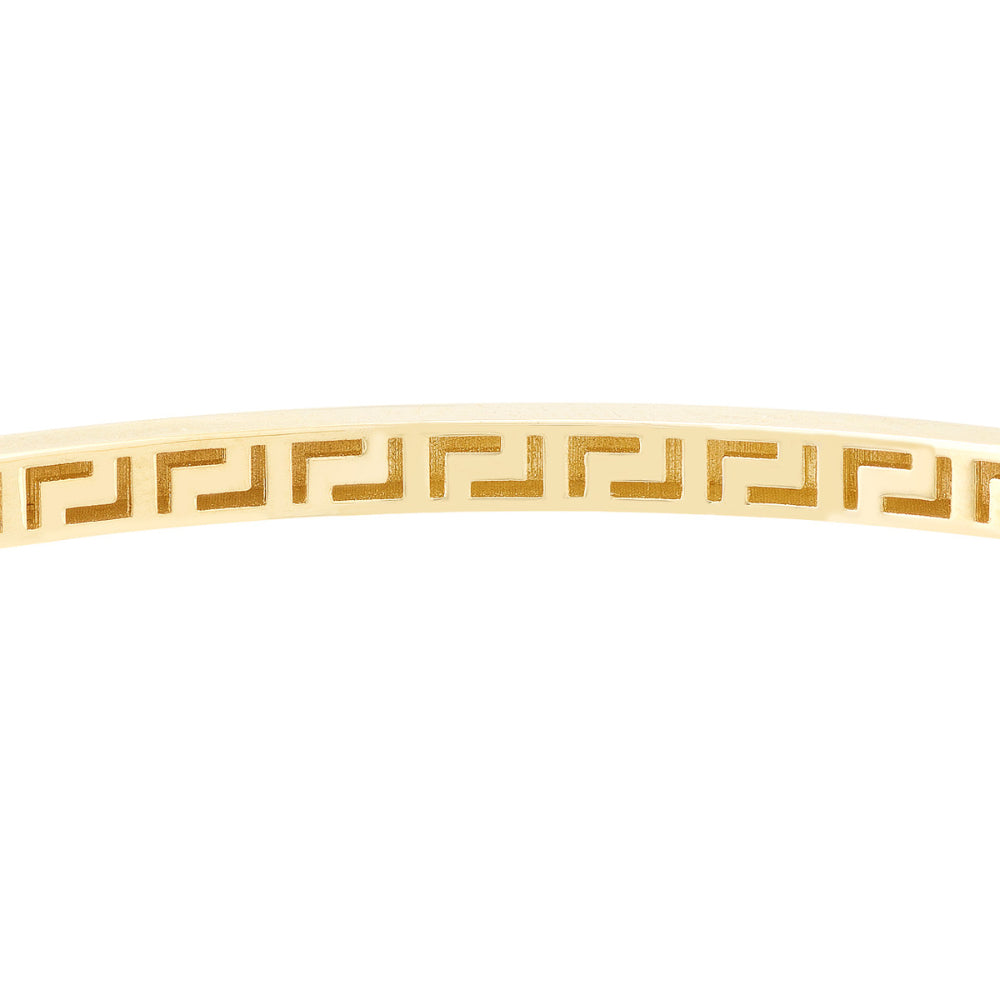 14k Yellow Gold Plain Bangle with Intricate Greek Key Interior Design