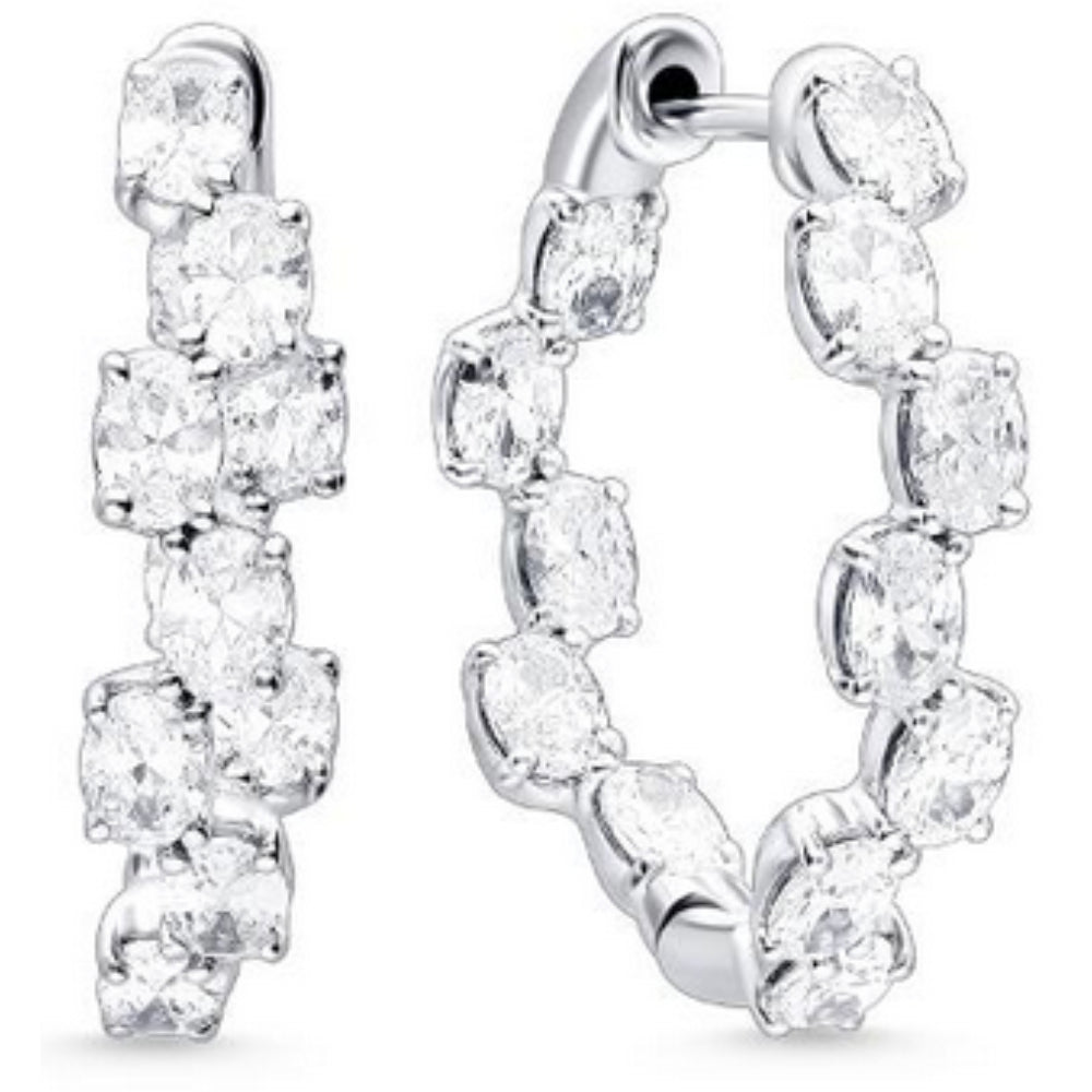 14k White Gold Zig Zag Diamond Hoop Earrings with 2.15 ct Oval Diamonds