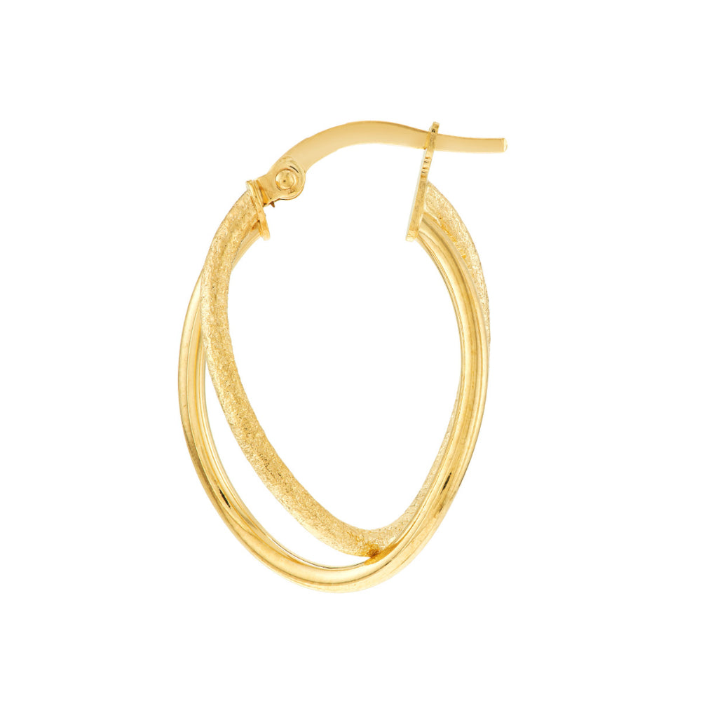 14k Gold Double Twisted Oval Hoop Earrings with Polished and Textured Design