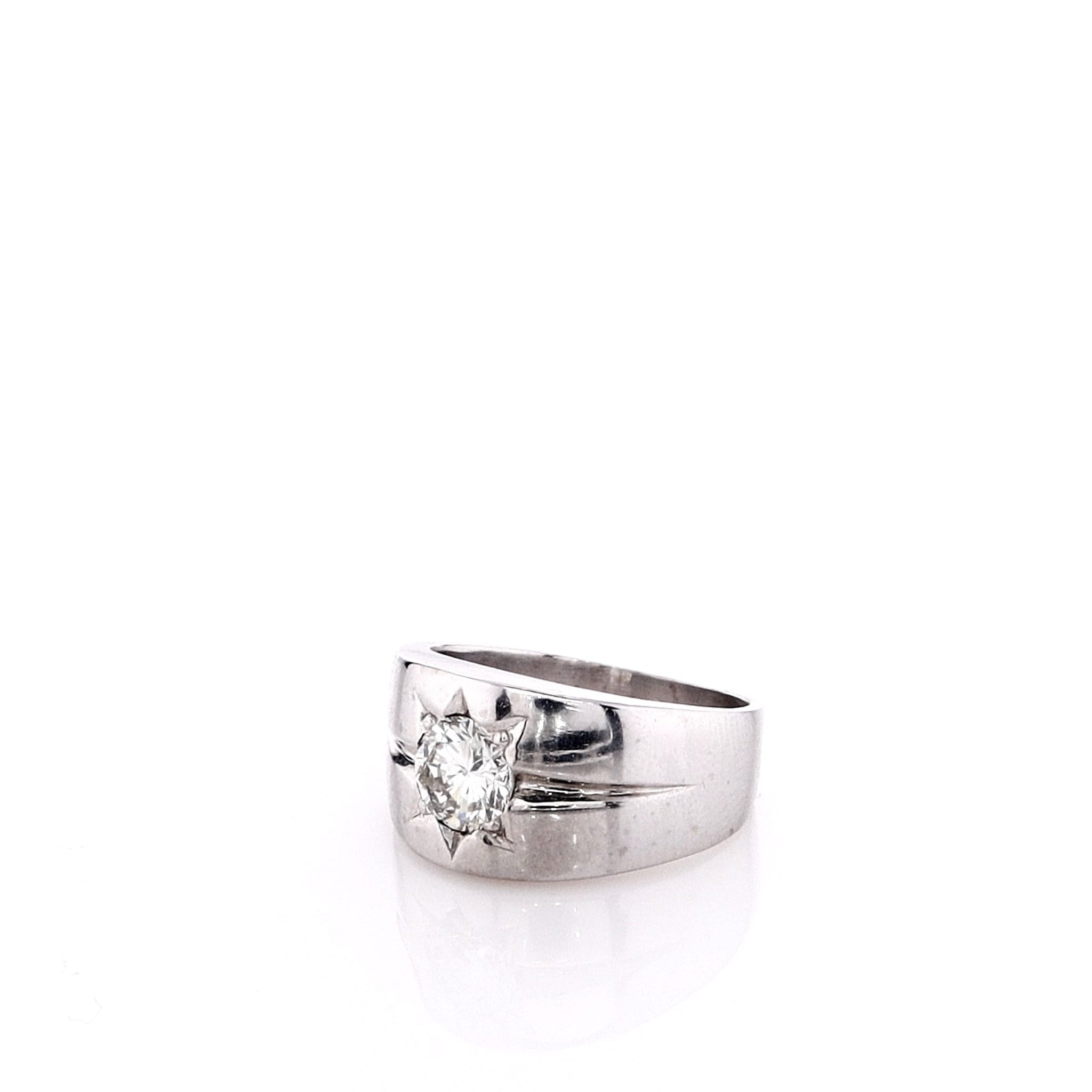 Platinum Estate Diamond Ring with Tapered Shank and Star Design