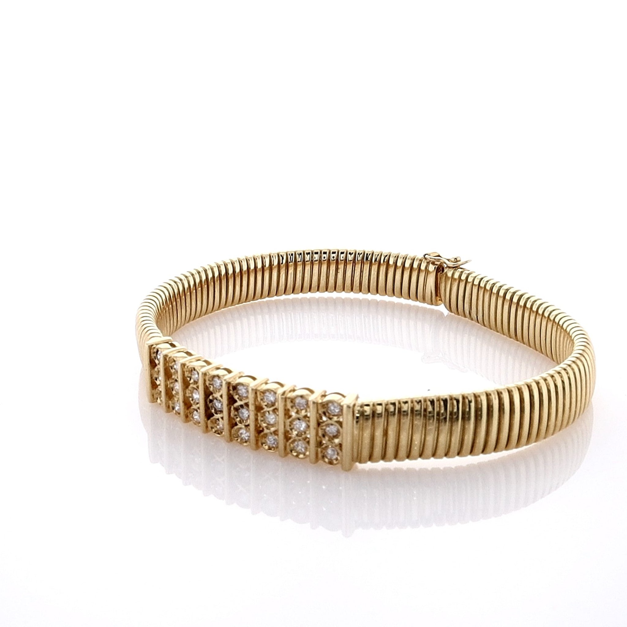 Exquisite Estate 18k Yellow Gold Tubogas Link Diamond Bracelet with a Length of 7.5 Inches