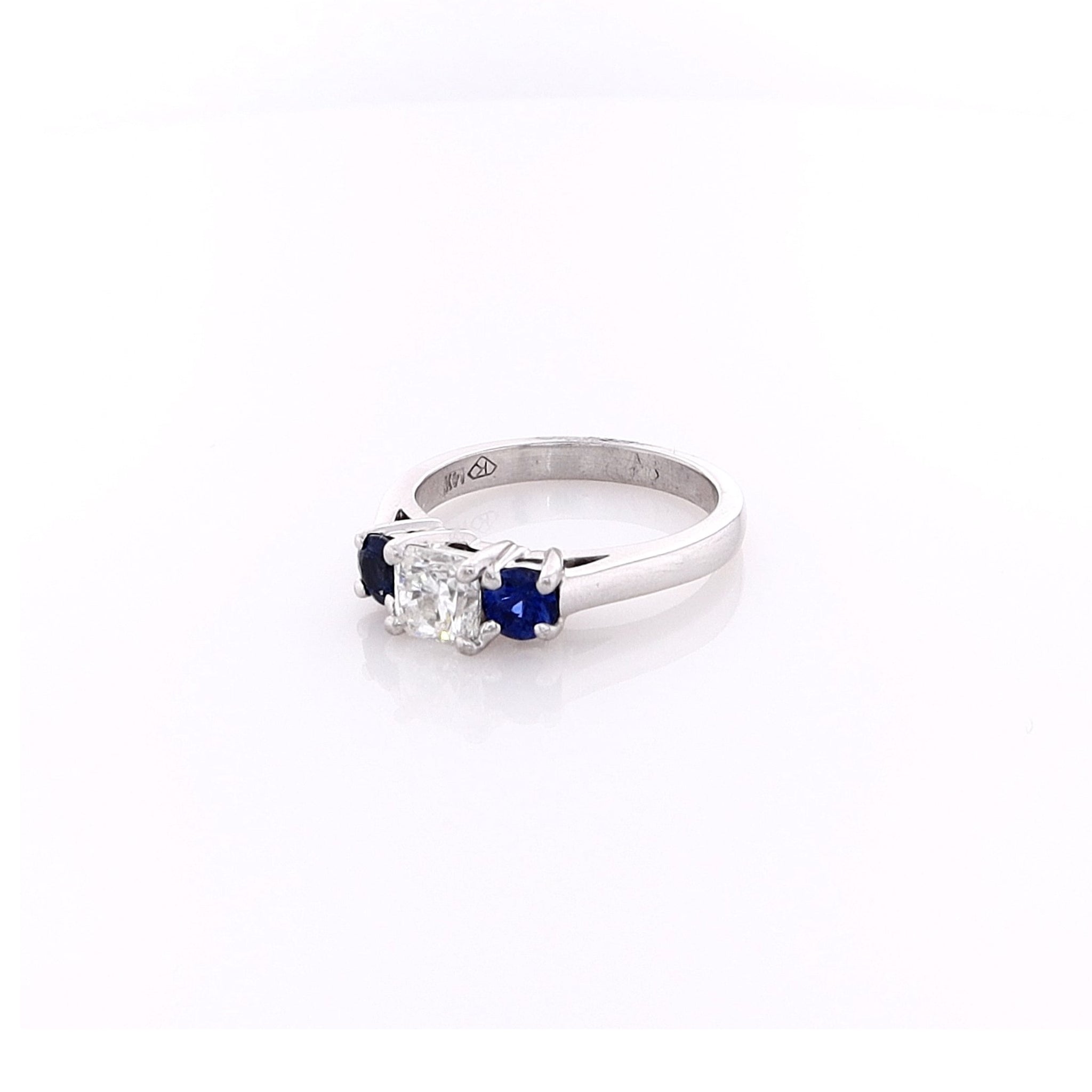 14k White Gold Prong-Set Three-Across Sapphire and Emerald Diamond Ring