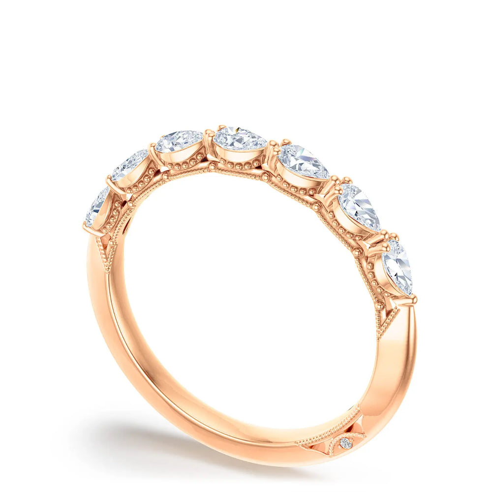 Tacori Exquisitely Crafted 18k Rose Gold Sculpted Crescent-Style Pear-Shaped Diamond Wedding Band