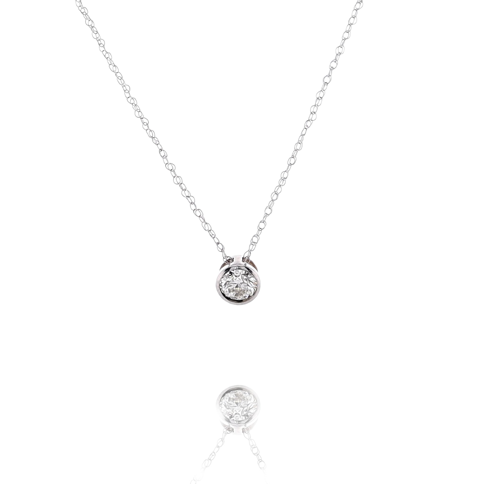 Luxurious Estate 14k White Gold Single Diamond Slide Pendant Necklace for Elegant Wear