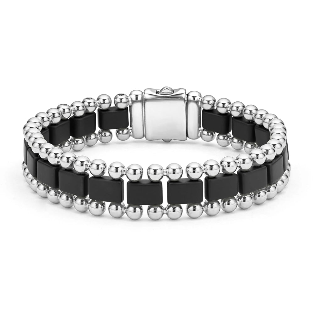 Lagos Matte Black Ceramic and Stainless Steel Link Bracelet for Everyday Wear