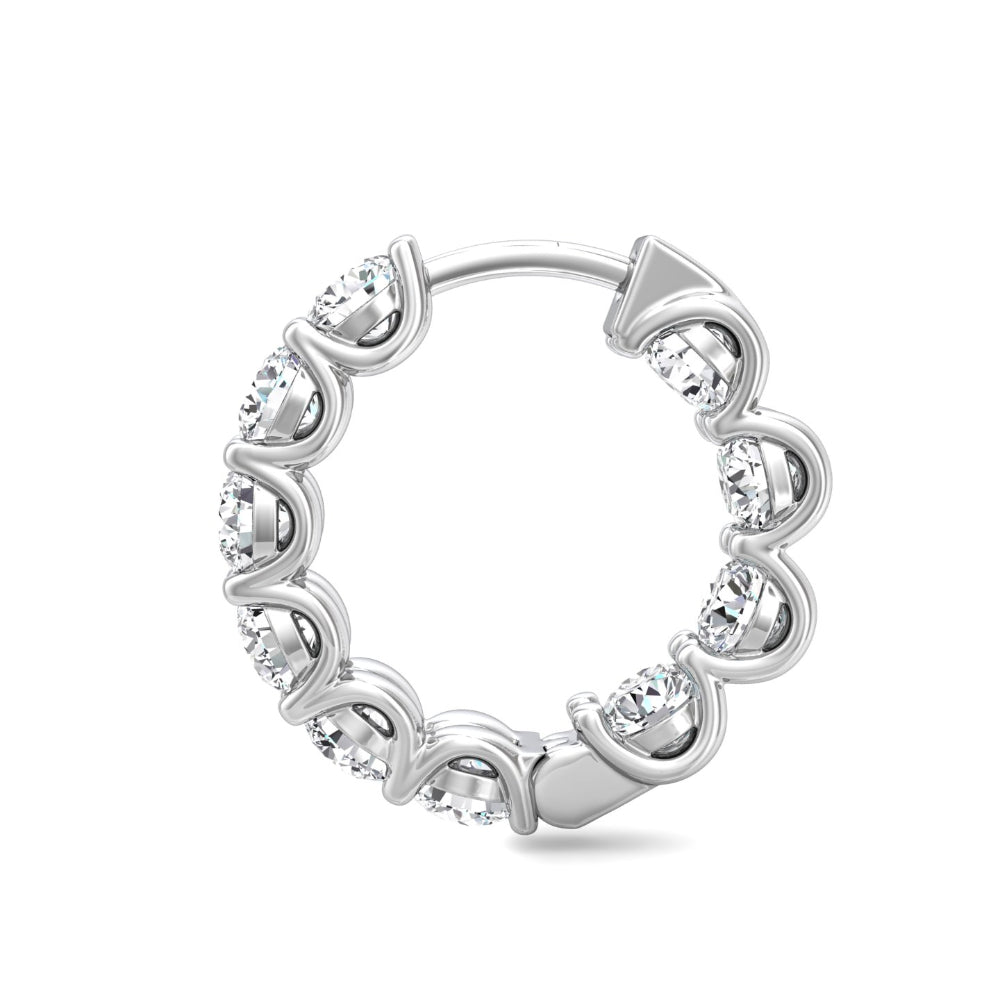 Martin Flyer 14k White Gold Diamond Hoop Earrings with 20 Round Diamonds