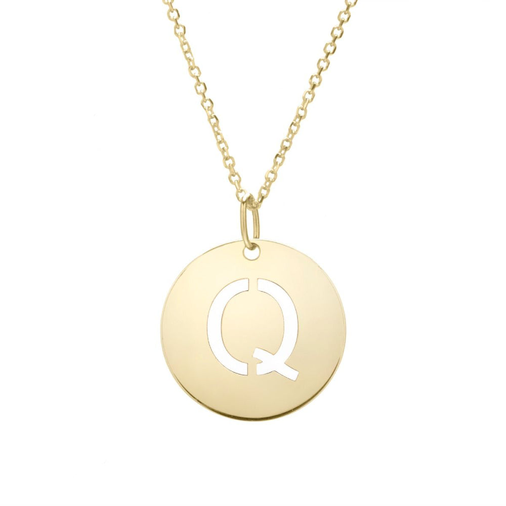 14k Gold Fashion Disc Pendant Initial Series - All Available Letters