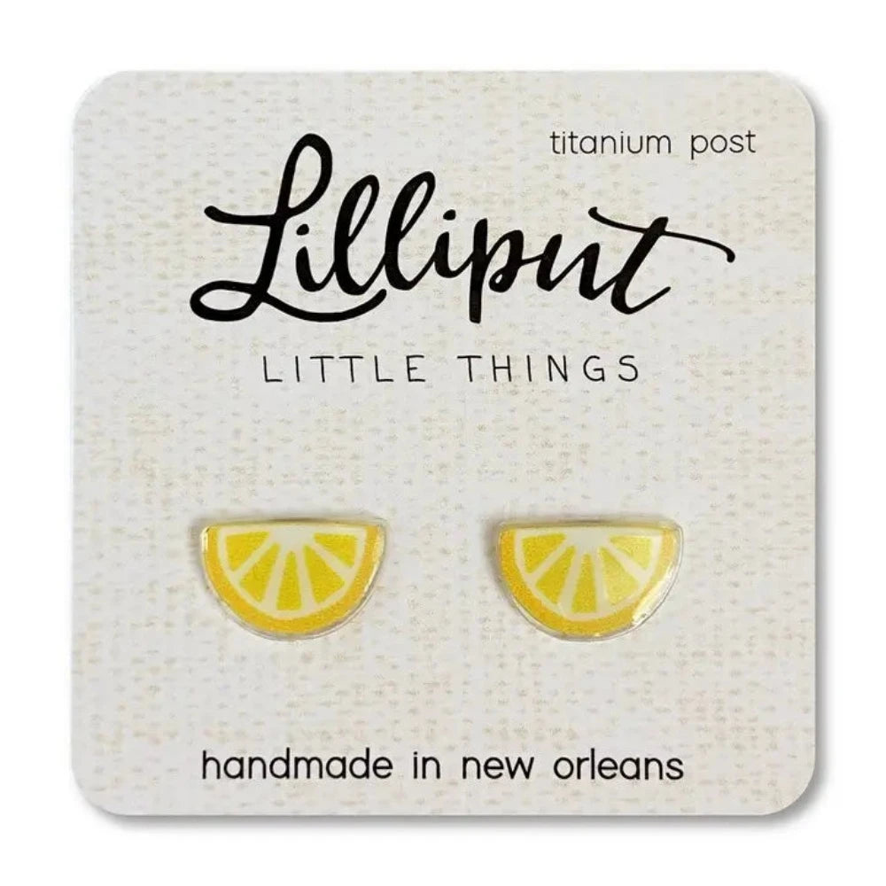 Adorable Lilliput Lemon Wedge Earrings with Medical - Grade Titanium Posts