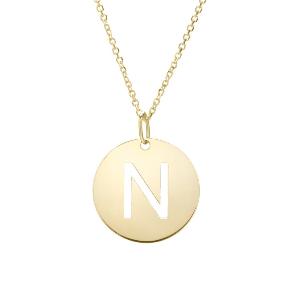 14k Gold Fashion Disc Pendant Initial Series - All Available Letters