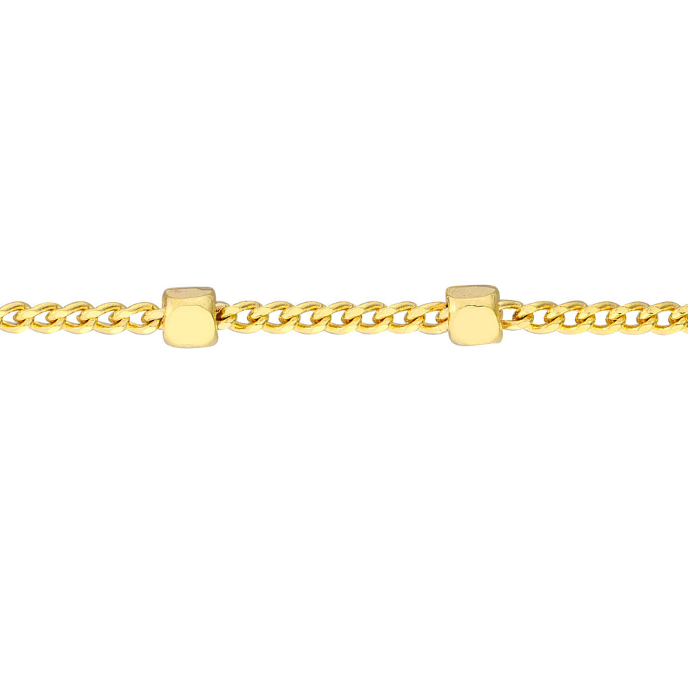 14k Gold Adjustable Square - Beaded Saturn Choker Chain Necklace