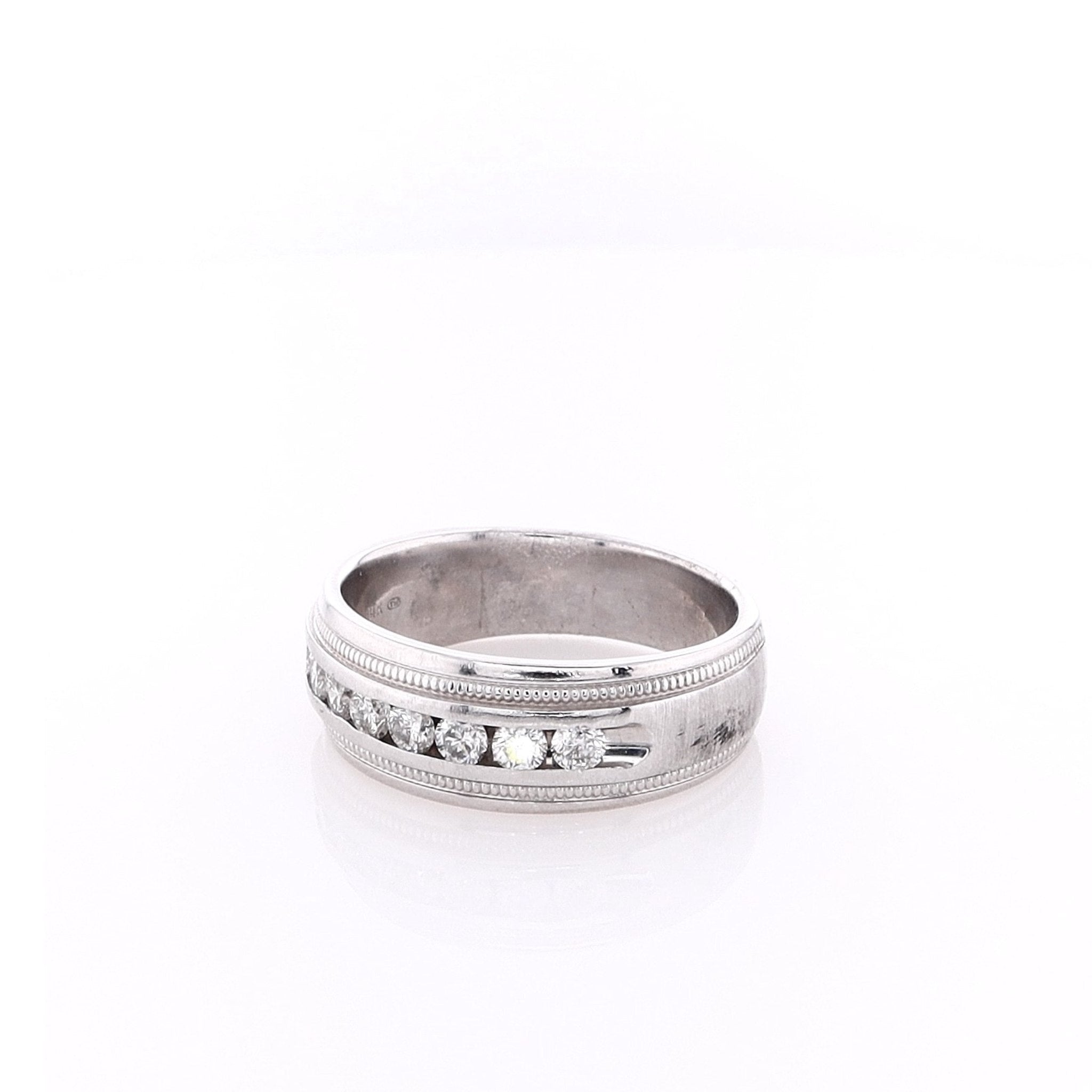 Exquisite Estate 14k White Gold Satin Finish Center Wedding Band for Brides