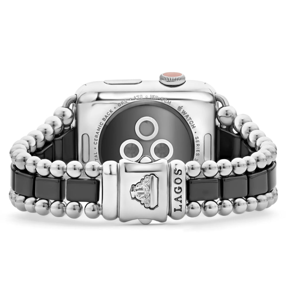 Lagos Elegant Smart Caviar Style Black Ceramic and Stainless Steel Apple Watch Bracelet for 42mm - 49mm Watches