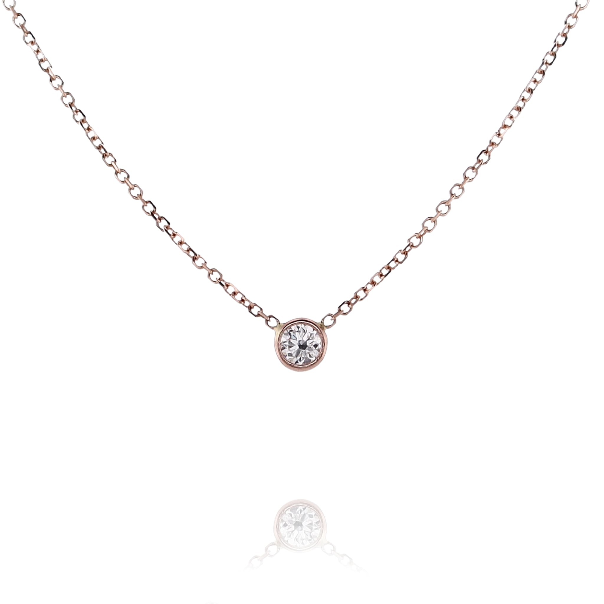 14 Karat Estate Rose Gold Solitaire Stationary Diamond Pendant with 18' Chain