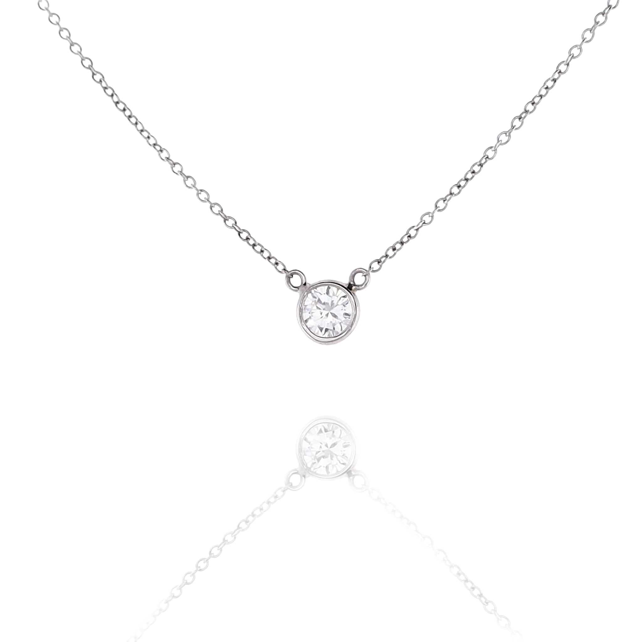 Estate Luxury 14 Karat White Gold Single Stone Bezel Set Diamond Pendant Necklace for Elegant Jewelry Lovers