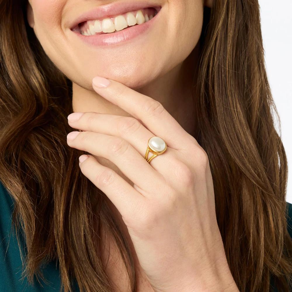 Exquisite Julie Vos Adjustable Cabochon Ring in 24K Gold Plate