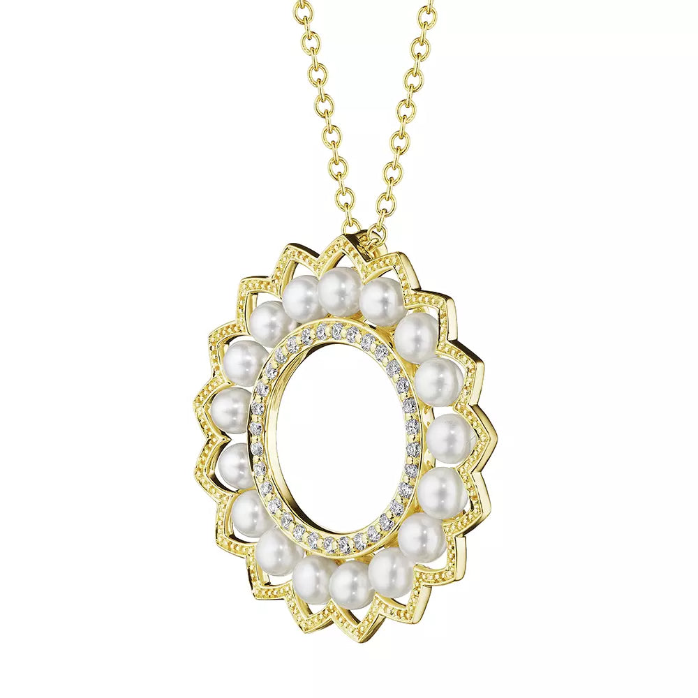 Verragio 18k Gold Belle Beaded Pearl and Diamond Pendant Necklace for Timeless Elegance