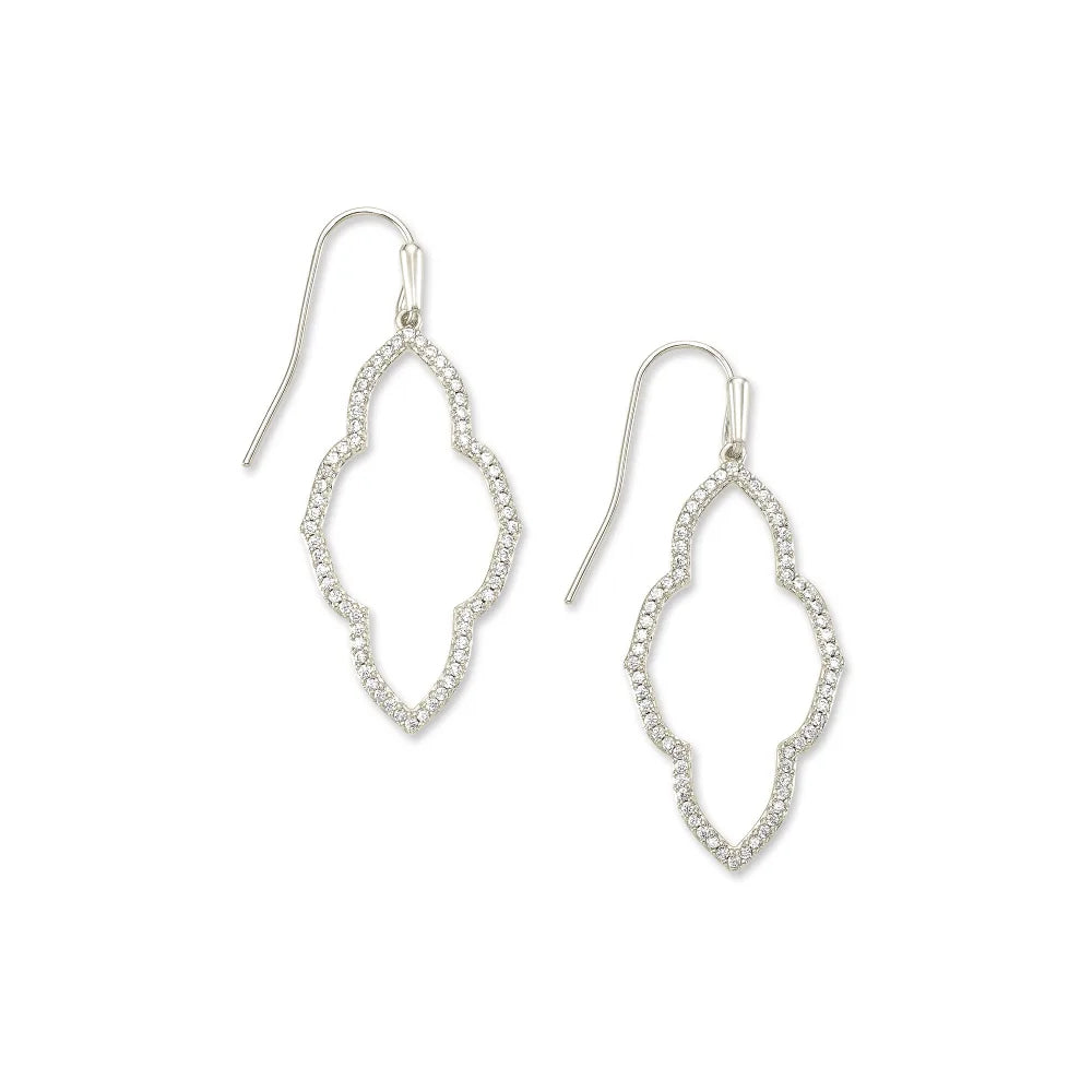 Kendra Scott's Abbie Collection Small Open Frame Earrings Adorned with White Crystals