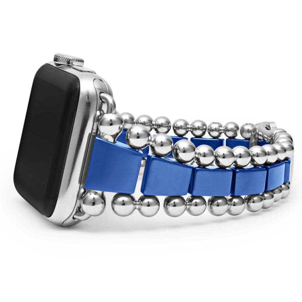 Lagos Premium Smart Caviar Ultramarine Ceramic and Stainless Steel Apple Watch Bracelet with Adjustable Size from 42mm to 49mm