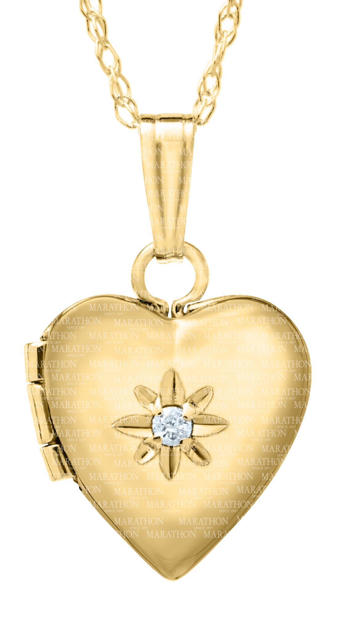 14k Gold Children's Diamond-Embedded Heart-Shaped Locket Necklace for Kids