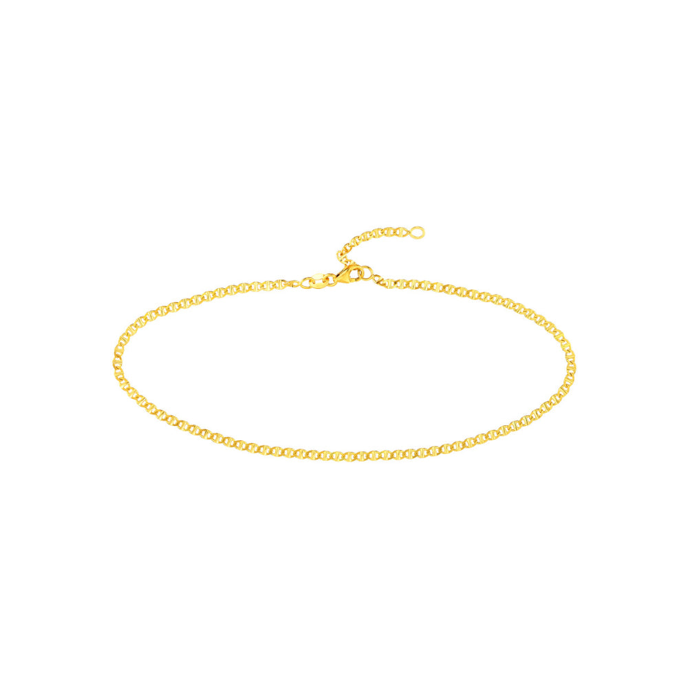 Adjustable 14k Gold Anklet - A Stylish Flat Mariner Chain Ankle Jewelry