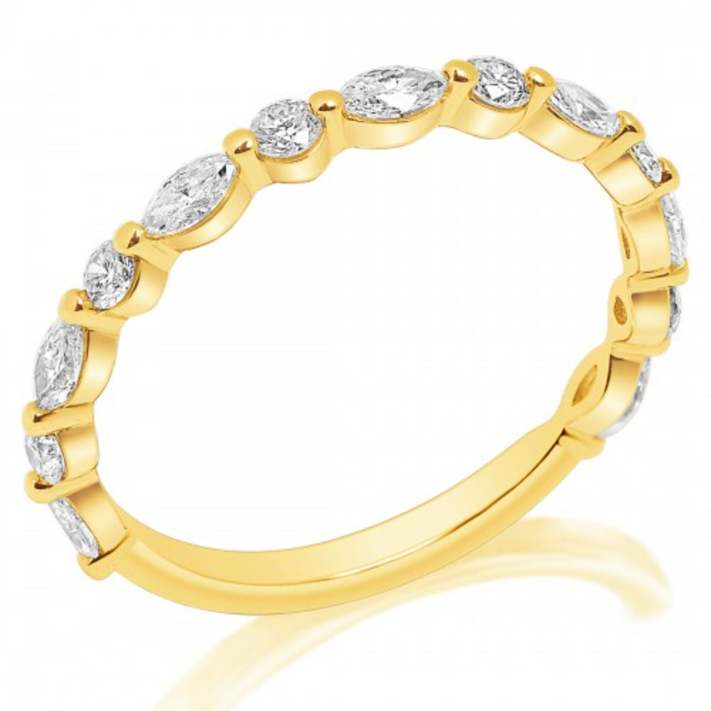 14-Year Anniversary Round and East - West Marquise Diamond Wedding Band for Special Occasions