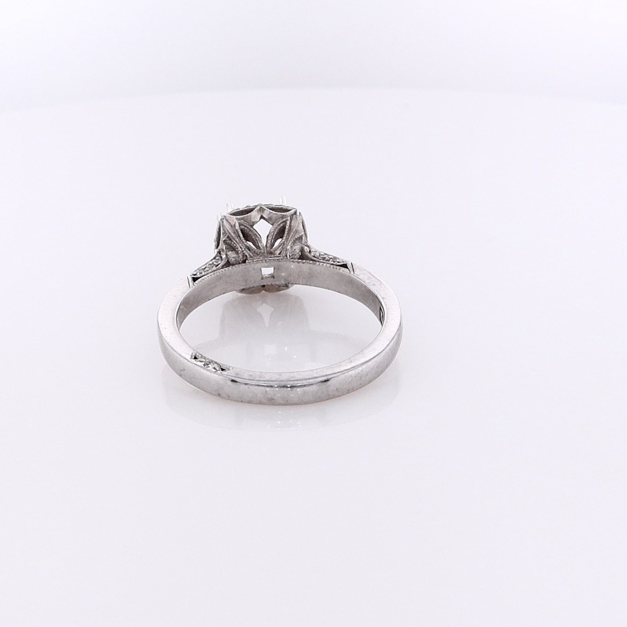 Tacori 18K White Gold 3-Sided Diamond Halo and Shank Ring Mounting, Size 7