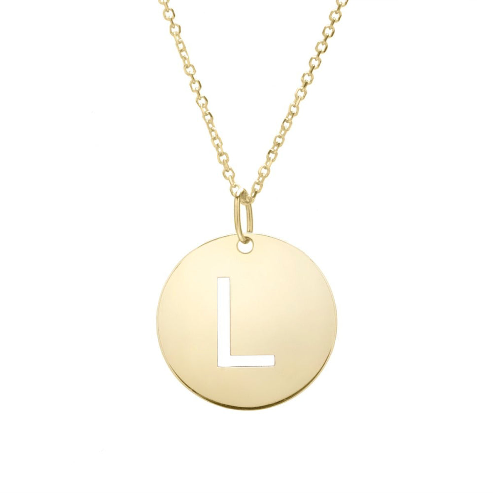 14k Gold Fashion Disc Pendant Initial Series - All Available Letters
