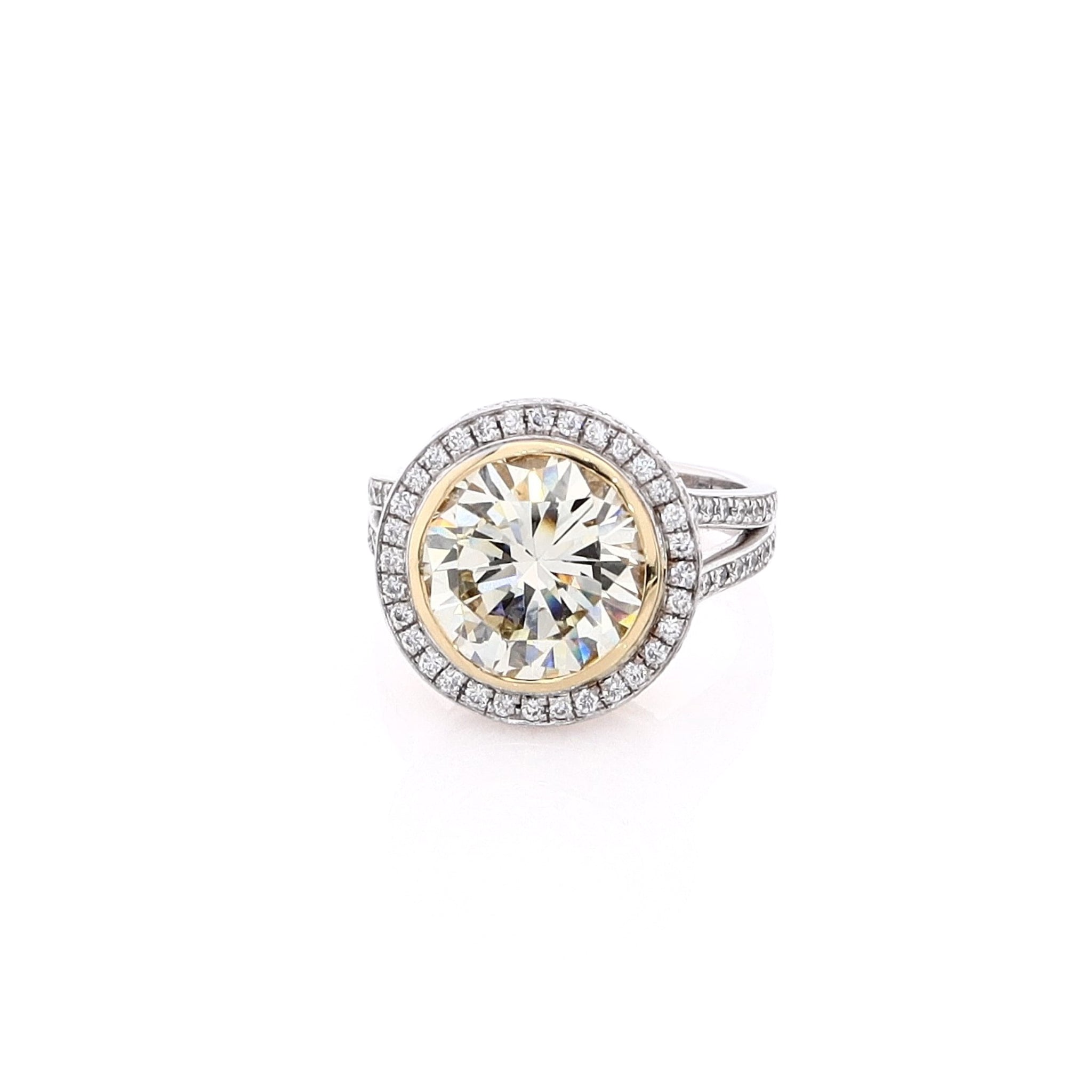 18K Two-Tone Martin Flyer Round Diamond Halo Engagement Ring, Size 6.25