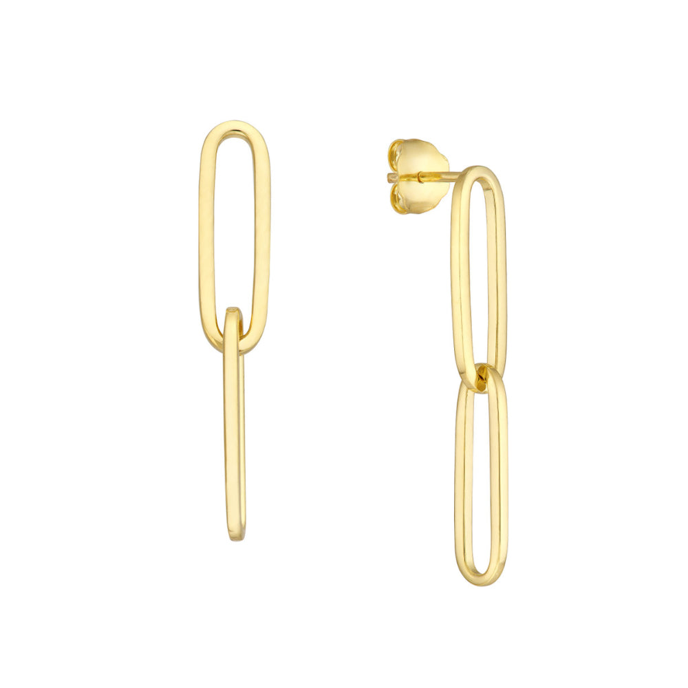 Stylish 14k Yellow Gold Paper Clip Design Dangle Earrings