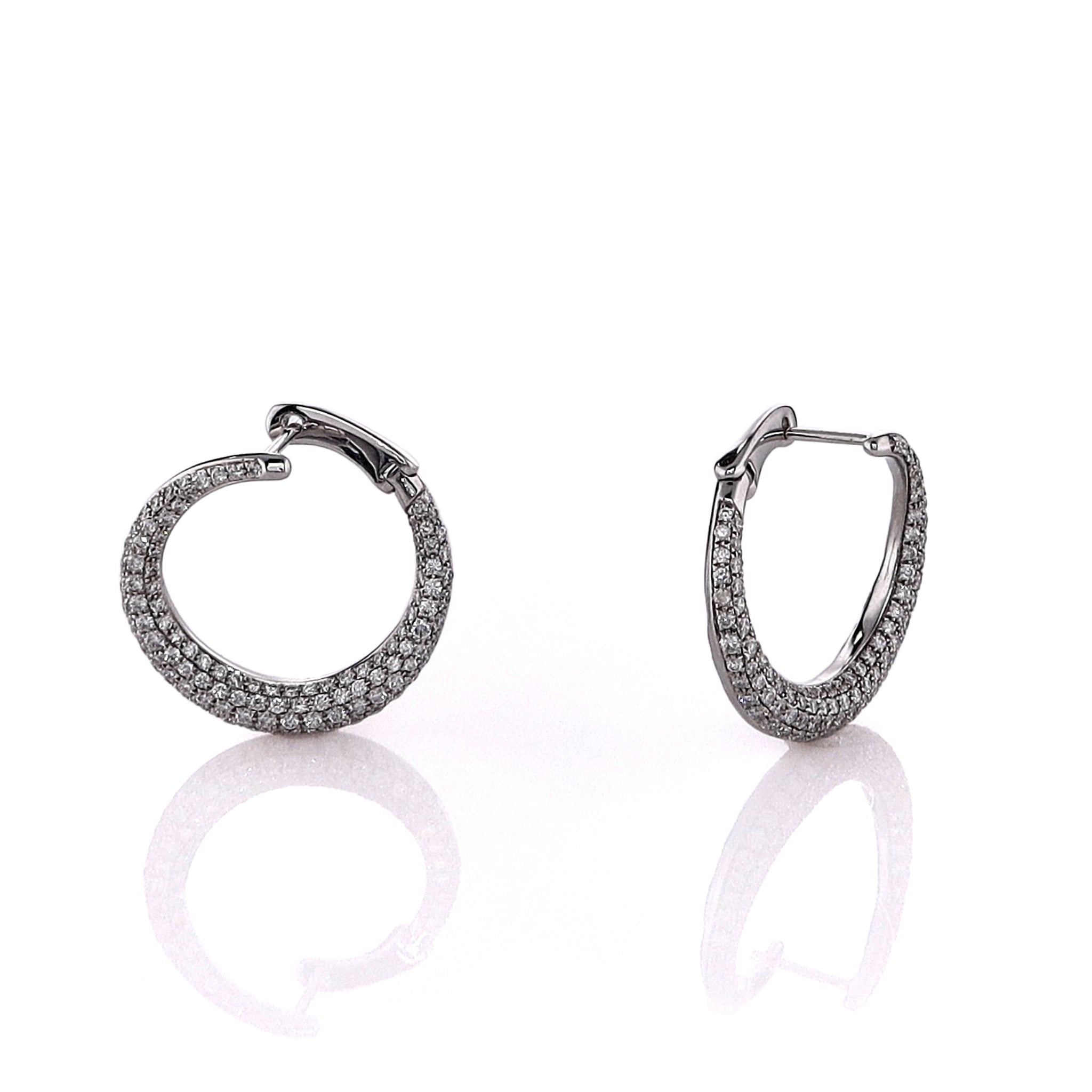 Simon G Estate 18k White Gold Tapered Diamond Hoop Earrings with High - Polish Finish
