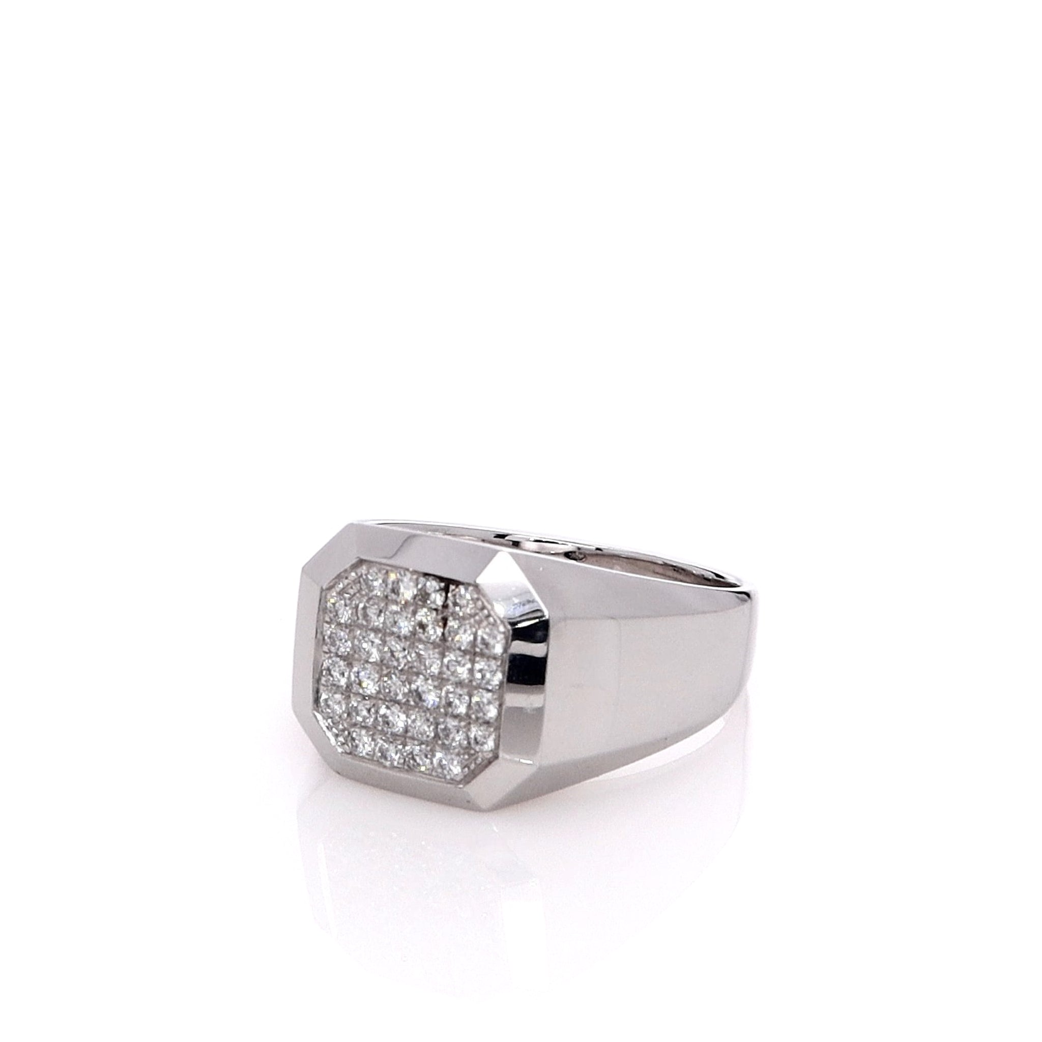 14k White Gold Men's Square Pave Top Ring with 32 Round Brilliant Diamonds