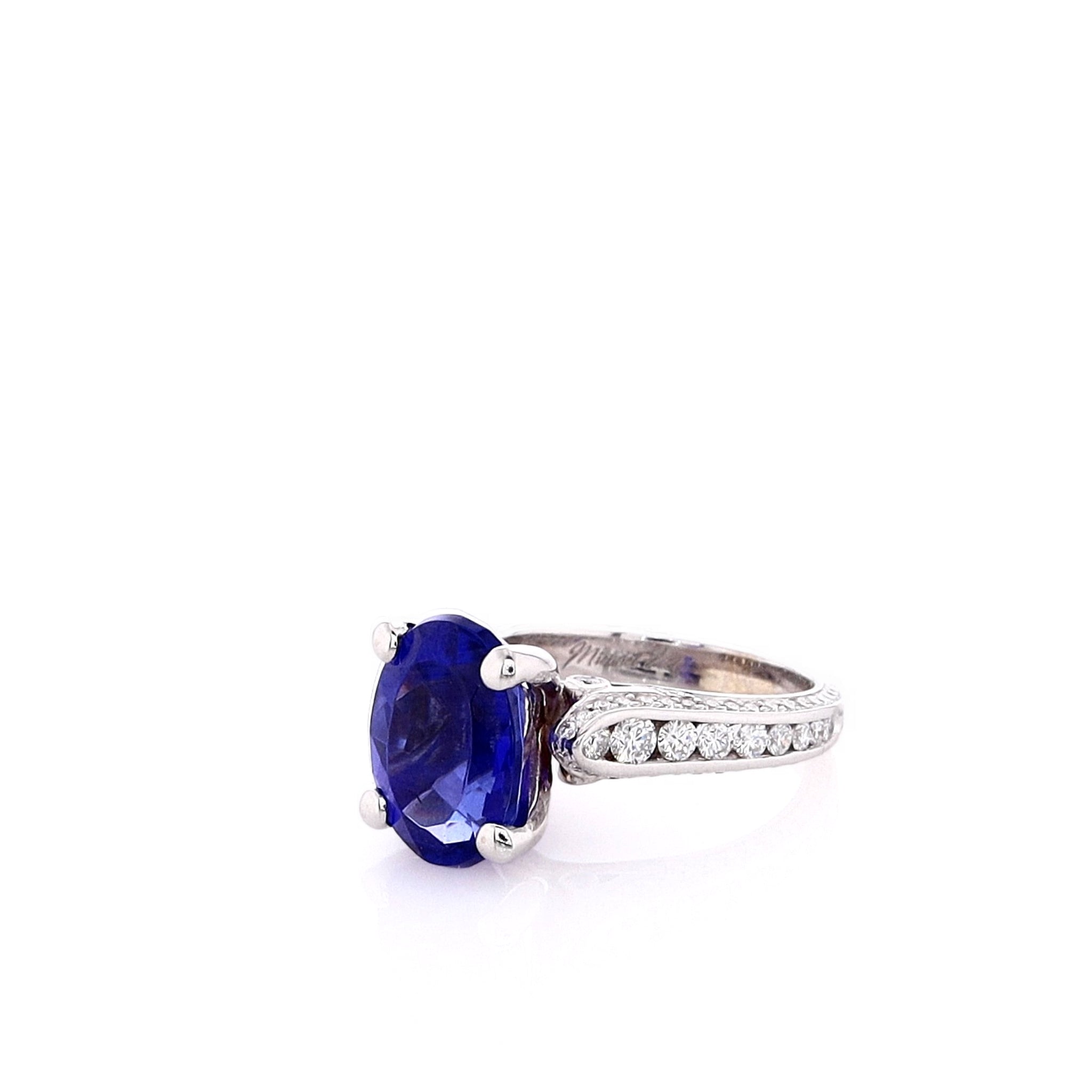 18k White Gold 5.75ct Oval Tanzanite with 1.04ct Diamonds Ring by Estate Michael M