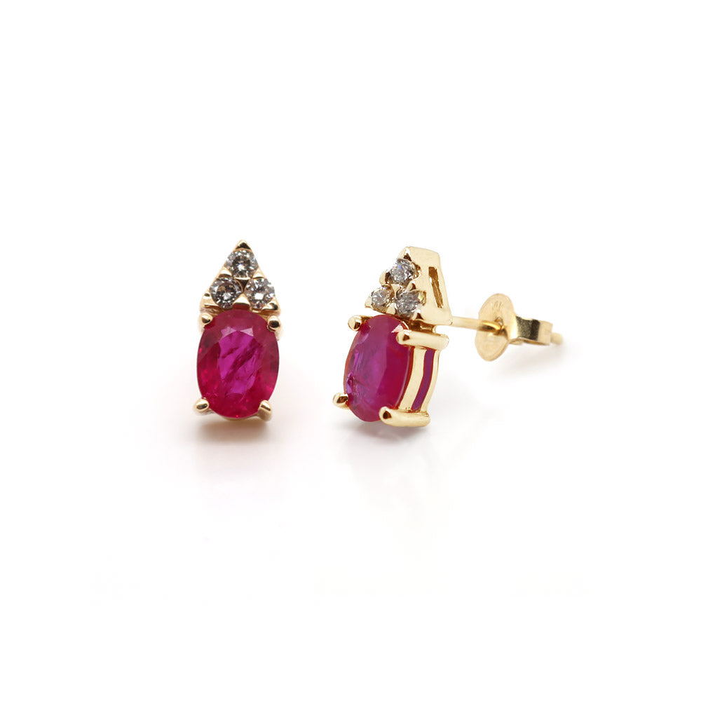 Gorgeous 14k Gold Earrings with Oval Rubies and Diamond Accents